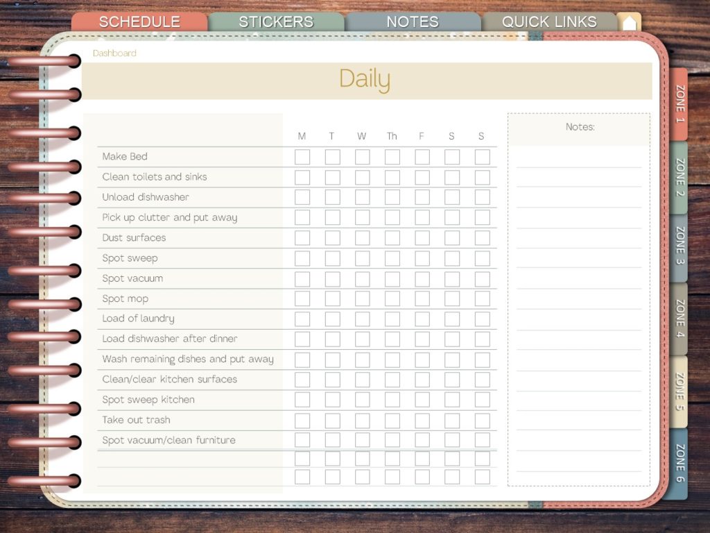 Zone Cleaning Schedule Digital Planner for Home Organization