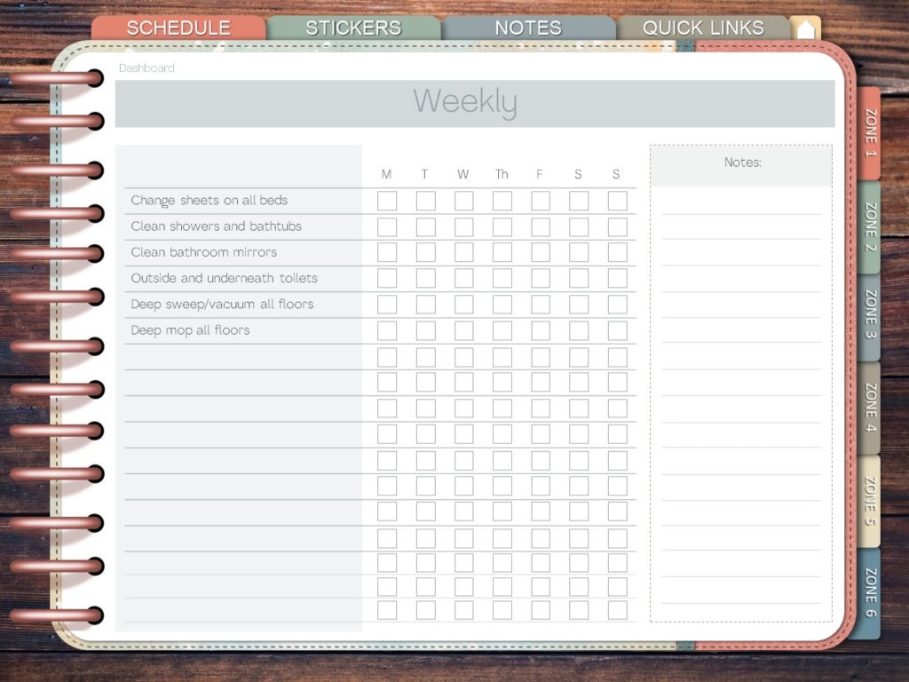 Zone Cleaning Schedule Digital Planner for Home Organization