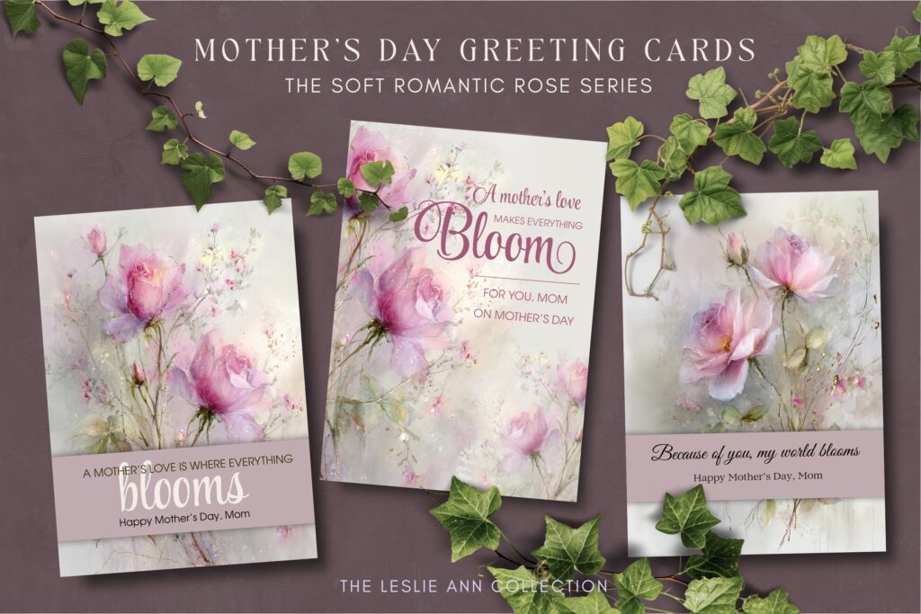 soft pink rose foral mother's day cards