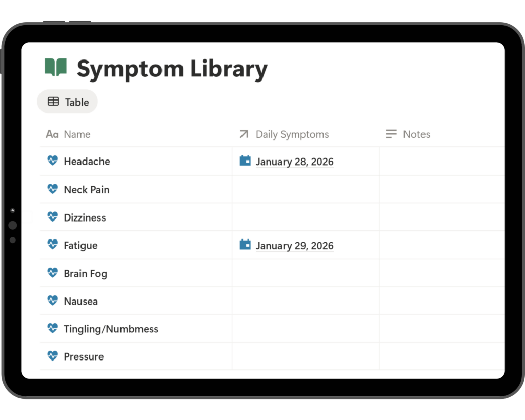 Symptom Tracker Library Notion Template